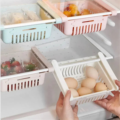 Flexible & Expandable Fridge Storage Basket - 1Pc Organizer Drawer Rack for Fresh & Frozen Food,