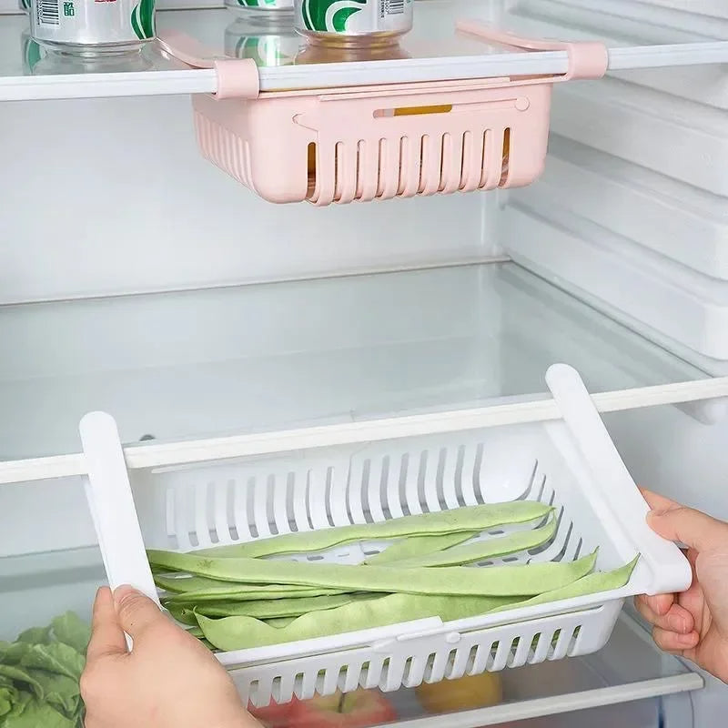 Flexible & Expandable Fridge Storage Basket - 1Pc Organizer Drawer Rack for Fresh & Frozen Food,