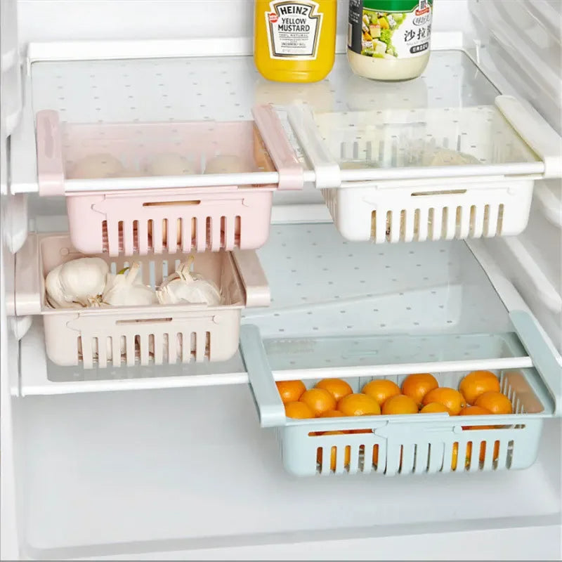 Flexible & Expandable Fridge Storage Basket - 1Pc Organizer Drawer Rack for Fresh & Frozen Food,