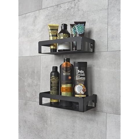 Shower Caddy Bathroom Organizer Shelf with 4 Hooks, Rustproof Wall-Mounted Strong Adhesive Storage Rack