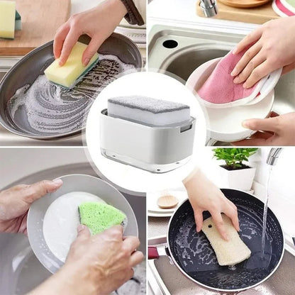 Soap Dispenser Box With Sponge Holder Hand Press Liquid Dispensing Box Liquid Soap Pump Box Kitchen Automatic Detergent Foam Box