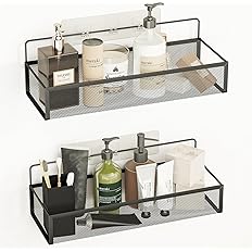 Shower Caddy Bathroom Organizer Shelf with 4 Hooks, Rustproof Wall-Mounted Strong Adhesive Storage Rack