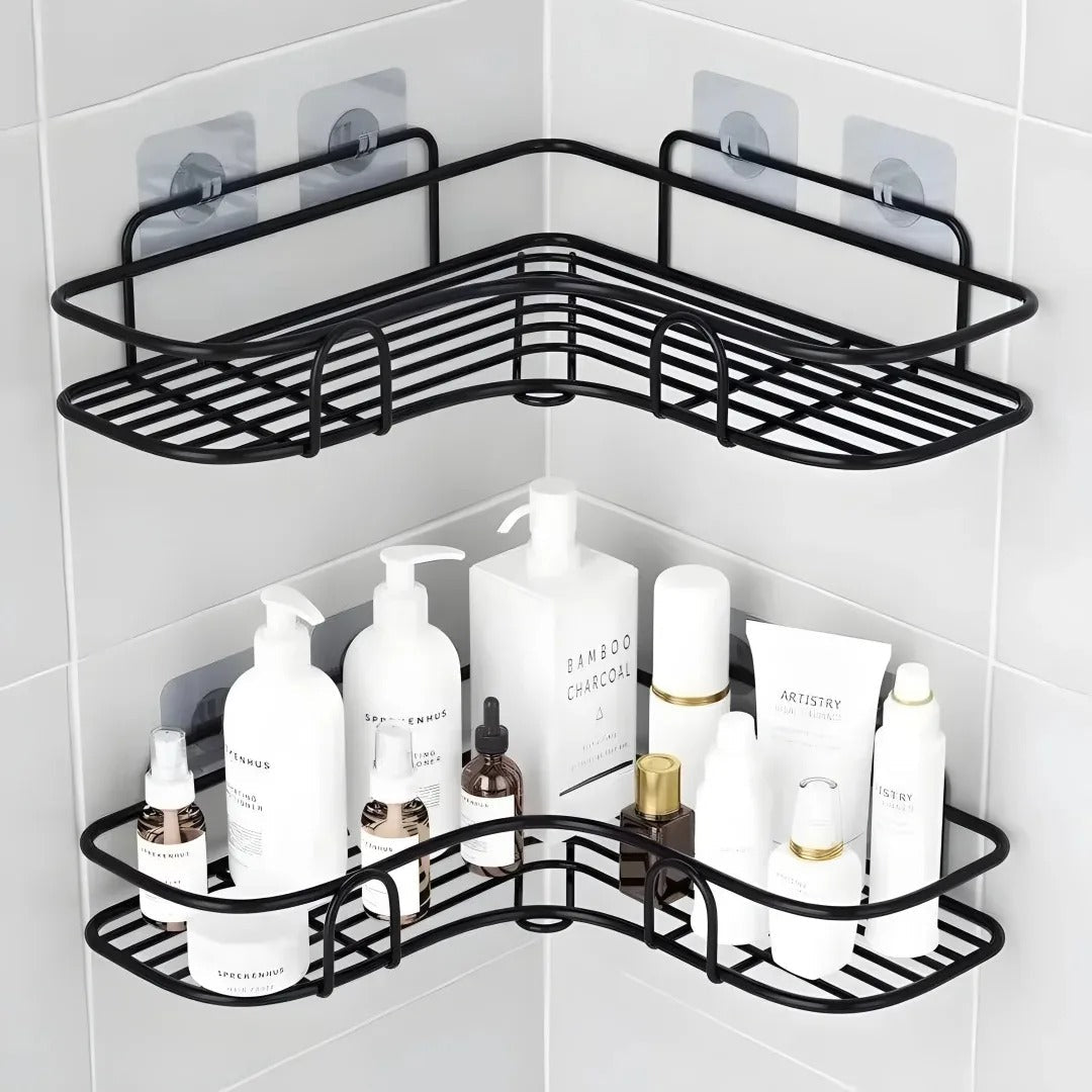 Multipurpose Wall Mount Self-Adhesive Sink Organizer Corner Shelf Metal Storage Rack