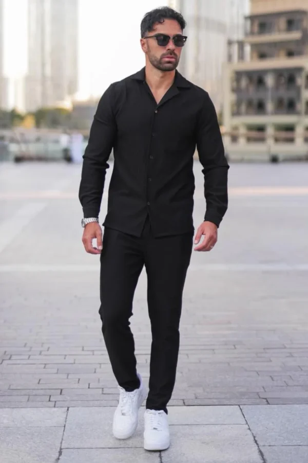 Black Essential Button Up Set