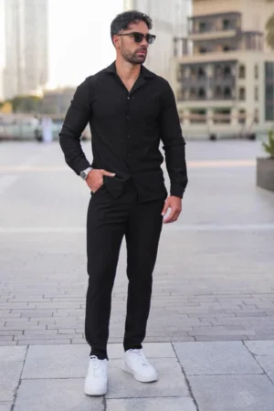 Black Essential Button Up Set