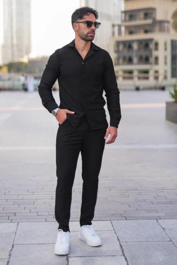 Black Essential Button Up Set